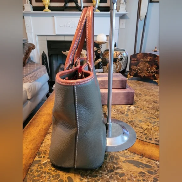 Dooney & Bourke Gray and Red Leather Tote Bag - Picture 4 of 14
